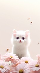 Poster - Cute cat flower animal mammal.