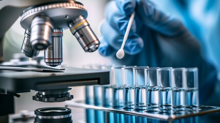 Microscope and Test Tubes in a Laboratory