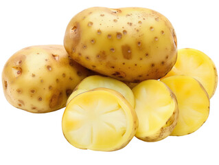 Wall Mural - A pile of yellow potatoes with one of them cut in half