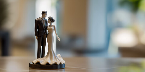 Wall Mural - Wedding cake topper figurines symbolizing unity and love on special day 