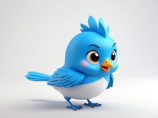 smiling blue bird cute d art illustration in plain white background
