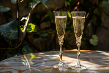 Wall Mural - A pair of wedding champagne flutes symbolizing celebration and joy 