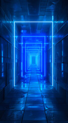 Wall Mural - Blue glowing sci-fi corridor