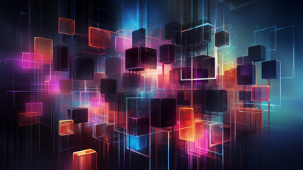 Wall Mural - Vibrant Neon Cubes and Rectangles in a Futuristic Abstract Setting