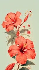 Wall Mural - Wallpaper red hibiscus flowers plant inflorescence creativity.