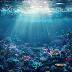 Wall Mural - A beautiful underwater scene with sunlight filtering through the surface.