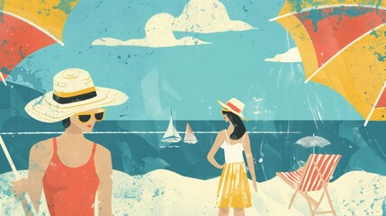 Wall Mural - Flat summer beach illustration
