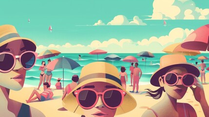 Sticker - Flat summer beach illustration