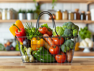 Wire shopping basket full of food