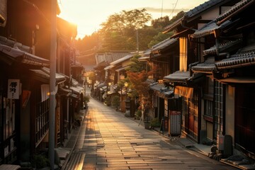 Sticker - Street old town in Japan outdoors city architecture.