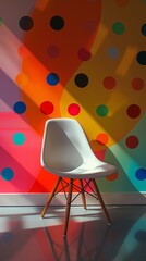 Wall Mural - Vertical Image Of A Couch With A Colorful Polka Dots Wall.