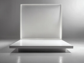 White stage podium for product display.