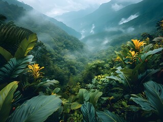 Canvas Print - Vibrant Mountain Jungle Teeming with Lush Tropical Foliage and Natural Serenity