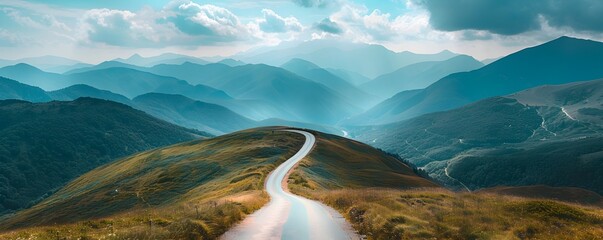 Wall Mural - Winding Mountain Road Through Majestic Peaks and Valleys Showcasing Nature s Serene Splendor