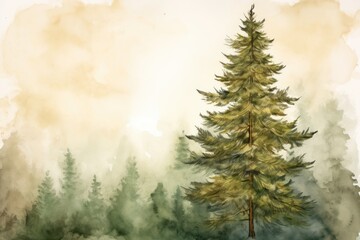 Sticker - Pine tree watercolor background outdoors nature forest.