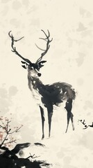 Wall Mural - Ink painting minimal of deer wildlife drawing animal.