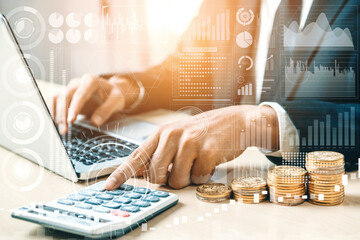 Data Analysis for Business and Finance Concept. interface showing future computer technology of profit analytic, online marketing research and information report for digital business strategy. uds