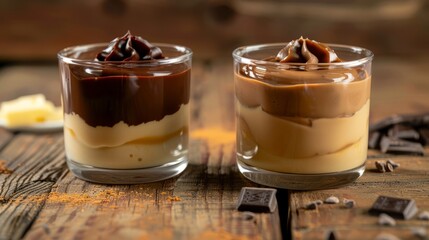 Butterscotch Pudding and Chocolate Pudding. Copy space. Chocolate Pudding Day