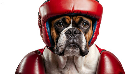 Poster - Boxer dog wearing boxing equipment isolated on a white background