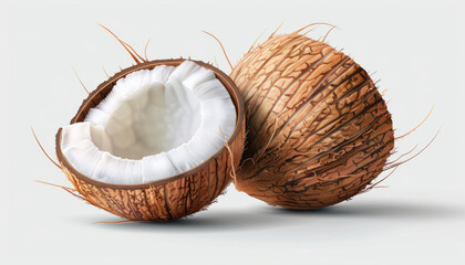 coconut and coconut half cut isolated on white background