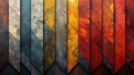 Wall Mural - An abstract background with trapezoids featuring vintage wood grain texture, vivid colors, hd quality, digital art, high contrast, geometric design, retro aesthetic, artistic abstraction