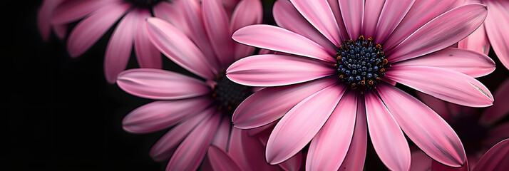 Unique look of light pink petals surrounding a black center Excellent cut flower is perfect for planting in containers either singly or with other varieties. Creative banner. Copyspace image