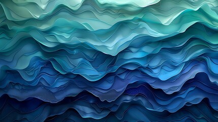 Wall Mural - Gradient color flow creating a wave pattern with parallelograms, shades of blue and green, hd quality, digital rendering, high contrast, geometric precision, modern design, artistic composition