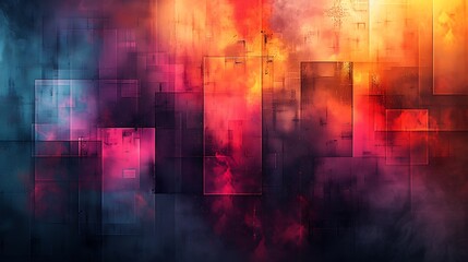 Wall Mural - Inside-out color scheme with parallelograms, vibrant neon colors, dark background, hd quality, digital art, high contrast, geometric precision, modern design, artistic composition, dynamic and lively 