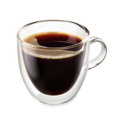 Clear coffee cup filled with Black Coffee, isolated white background, studio lighting for focused advertising