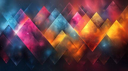 Wall Mural - Depth perception illusion with trapezoids, vibrant neon colors, dark background, hd quality, digital art, high contrast, geometric precision, modern design, artistic composition, dynamic and lively 