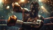 © NiponTK - African LGBTQ boxer delivering a knockout punch, dramatic lighting, muscular physique, intense atmosphere, ringside audience, realistic textures, victory moment