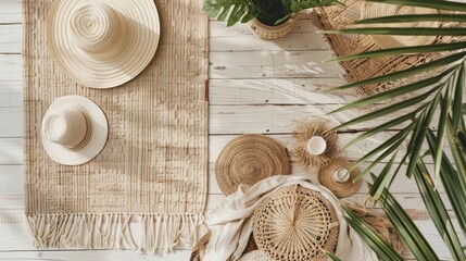 Bohemian rugs, potted palms, and bamboo