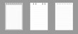 © KeronnArt - Set of notebook sheets isolated on gray background. Realistic white blanks of checkered and lined paper. Different vertical pages from diary. Vector template.