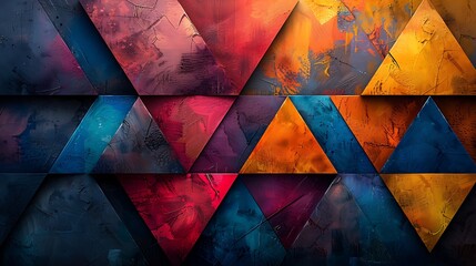 Wall Mural - Fabric-like trapezoids in a patchwork pattern, vibrant neon colors, various textures, dark background, hd quality, digital art, high contrast, geometric precision, modern design, artistic composition