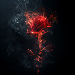 Red rose shaped smoke on black background.