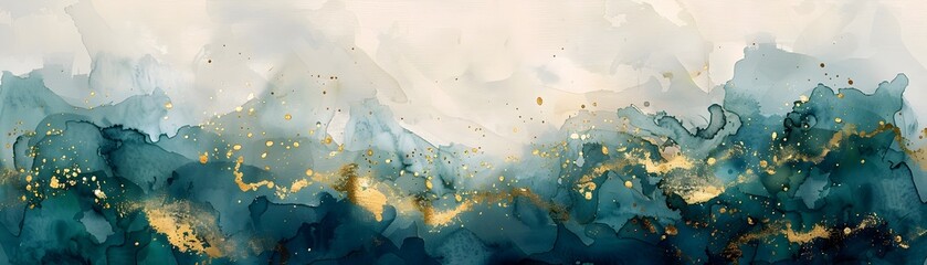 Luxurious Digital Watercolor Wash with Shimmering Gold Leaf Effect for Elegant Background or Wallpaper Design