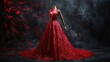 © HPMP Studio - Luxurious Red Lace Dress on Mannequin with Dark Background