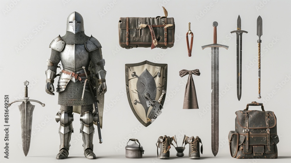 Medieval knight armor and weaponry assets elements set. Stock ...