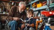 © Sasint - Senior man showing a young boy how to fix a bicycle in a garage