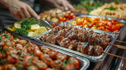 Wall Mural - An arrangement of succulent, grilled skewers offered in a mouthwatering buffet selection