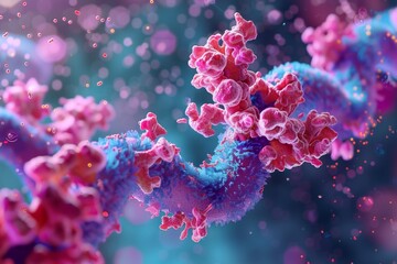 Wall Mural - abstract 3d render of a pink and blue organic structure with bokeh background