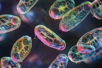Wall Mural - abstract colorful organic shapes, iridescent, bioluminescent, glowing, microorganisms, cells, micros