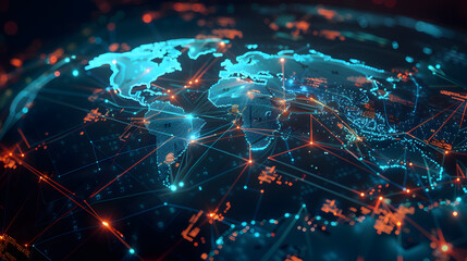 Wall Mural - digital world map planet earth space global globe sky space 5g wireless network ai big data communic