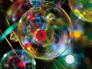Wall Mural - abstract sphere with colorful light trails and bokeh