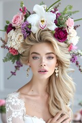 Canvas Print - A woman with long blonde hair and a flower crown on her head