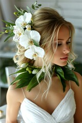 Canvas Print - A woman with long blonde hair and a flower crown on her head