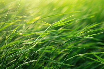 Wall Mural - A close up view of green grass swaying in the wind across a field