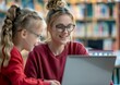 © hakule - A woman is helping a young girl with her laptop