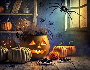 Wall Mural - halloween background with pumpkins