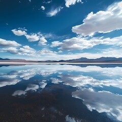 Wall Mural - Lake Uyuni Salar in Bolivia. Beautiful reflection of clouds. Dreamy travel concept shot.